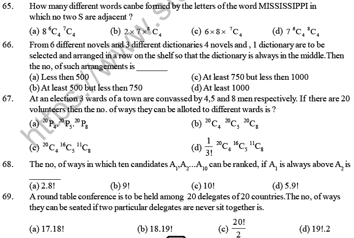 JEE Mathematics Permutation and Combination MCQs Set B-10