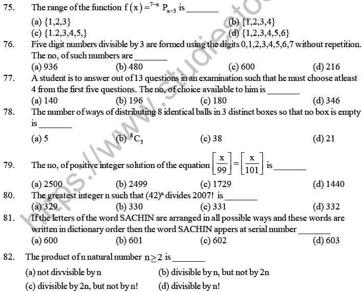 JEE Mathematics Permutation and Combination MCQs Set B-11