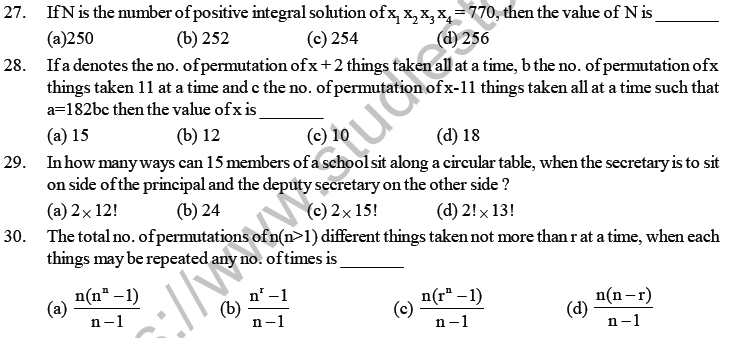JEE Mathematics Permutation and Combination MCQs Set B-4