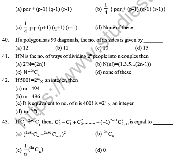 JEE Mathematics Permutation and Combination MCQs Set B-6