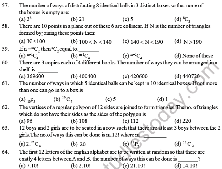 JEE Mathematics Permutation and Combination MCQs Set B-9