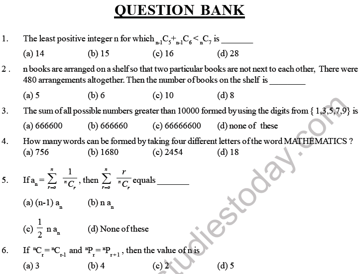 JEE Mathematics Permutation and Combination MCQs Set B