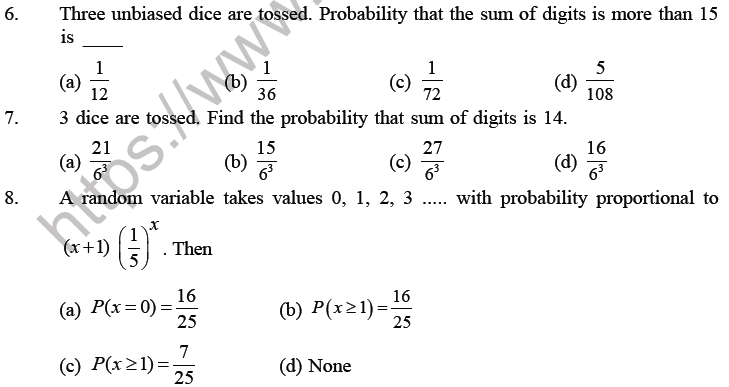 JEE Mathematics Probability MCQs Set A-