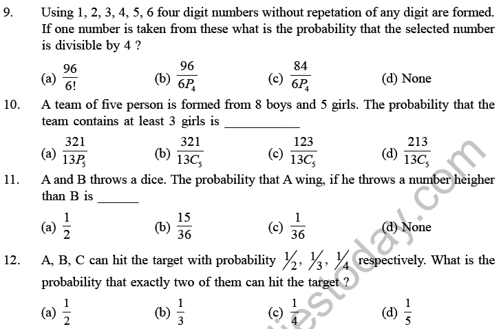 JEE Mathematics Probability MCQs Set A-1