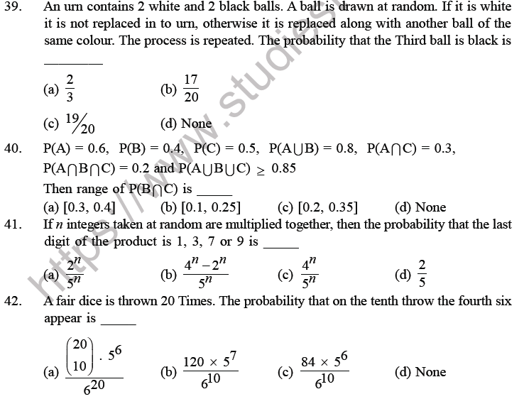 JEE Mathematics Probability MCQs Set A-8
