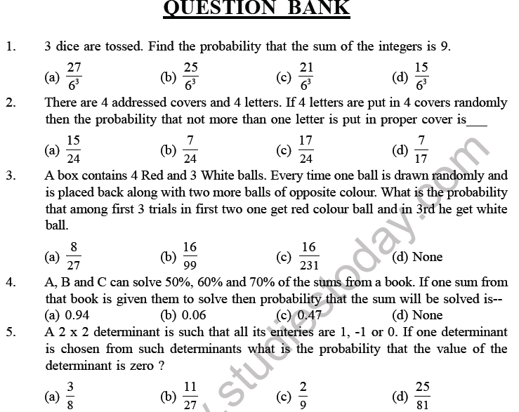 JEE Mathematics Probability MCQs Set A