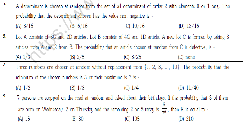 JEE Mathematics Probability MCQs Set B-