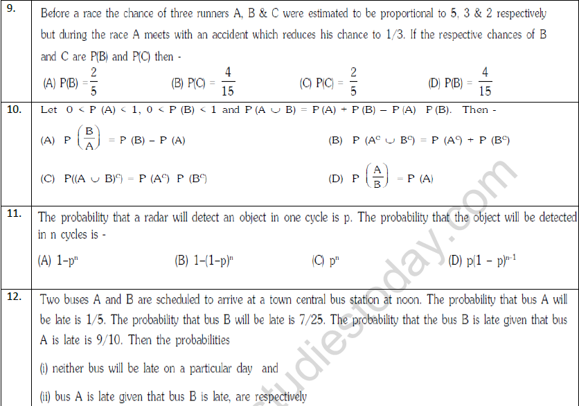 JEE Mathematics Probability MCQs Set B-1