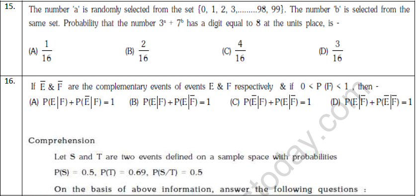 JEE Mathematics Probability MCQs Set B-3