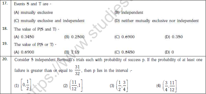 JEE Mathematics Probability MCQs Set B-4