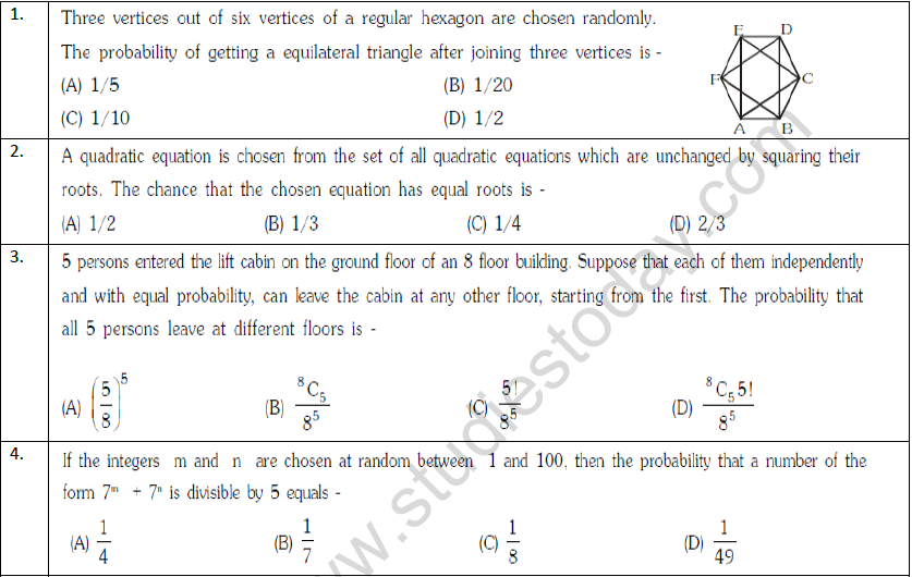 JEE Mathematics Probability MCQs Set B