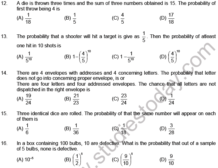 JEE Mathematics Probability MCQs Set C-