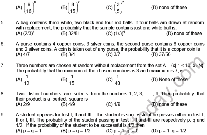 JEE Mathematics Probability MCQs Set C-4