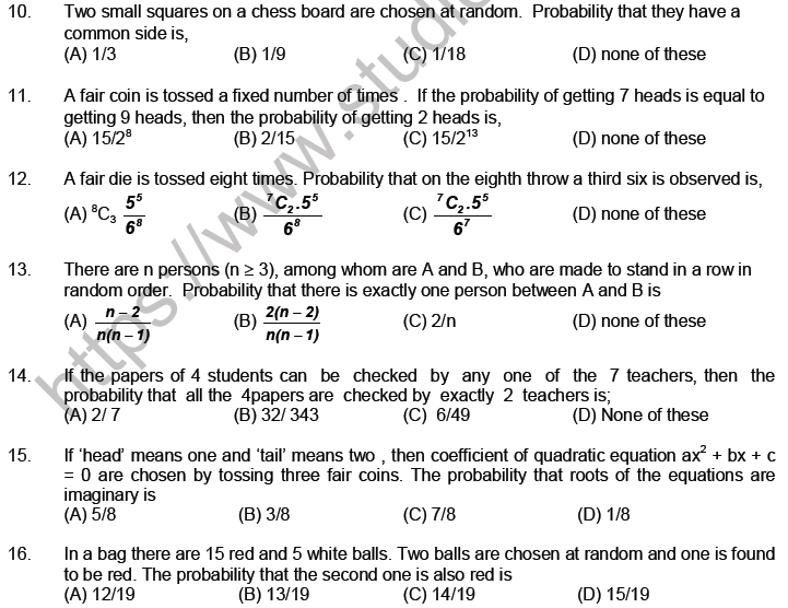 JEE Mathematics Probability MCQs Set C-5