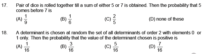 JEE Mathematics Probability MCQs Set C-6