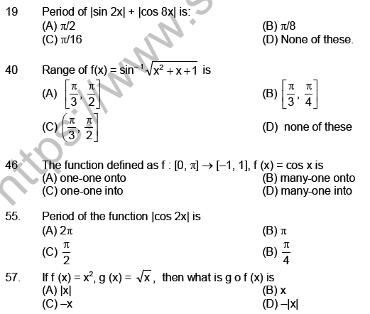 JEE Mathematics Relation and Functions MCQs Set A-