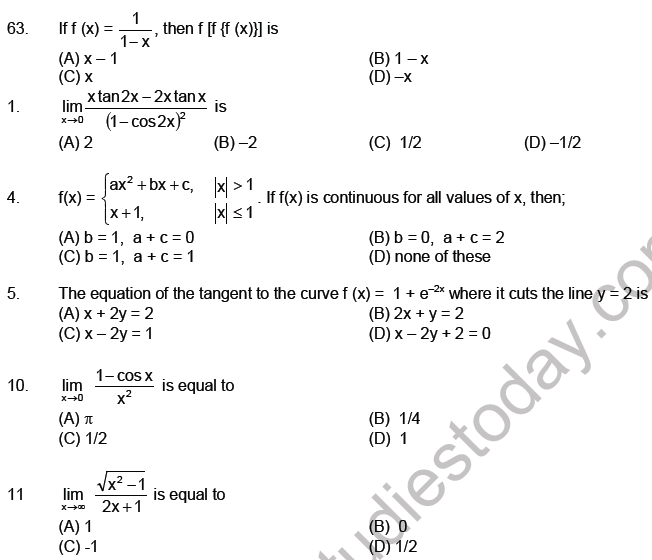 JEE Mathematics Relation and Functions MCQs Set A-1