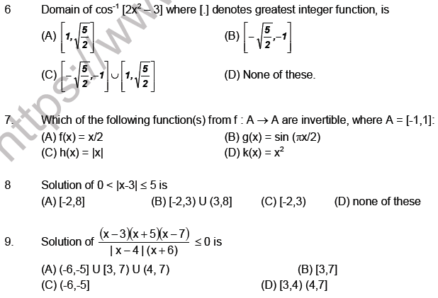 JEE Mathematics Relation and Functions MCQs Set B-