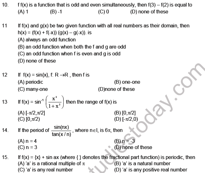 JEE Mathematics Relation and Functions MCQs Set B-1