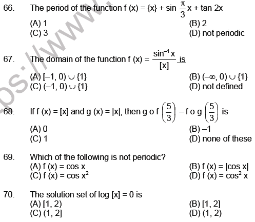 JEE Mathematics Relation and Functions MCQs Set B-10