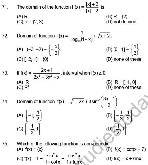 JEE Mathematics Relation and Functions MCQs Set B-11