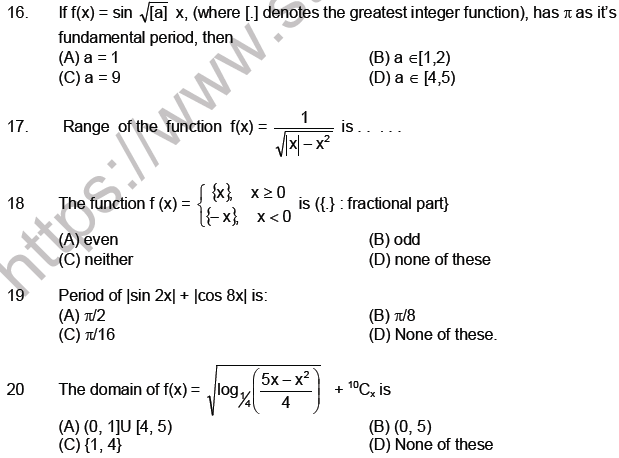 JEE Mathematics Relation and Functions MCQs Set B-2
