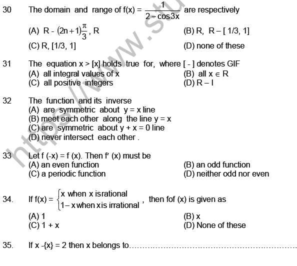 JEE Mathematics Relation and Functions MCQs Set B-4