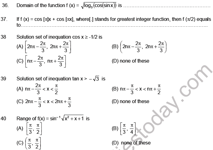 JEE Mathematics Relation and Functions MCQs Set B-5