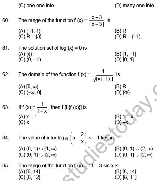 JEE Mathematics Relation and Functions MCQs Set B-9