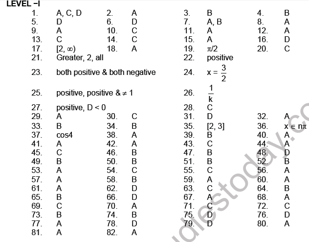 JEE Mathematics Relation and Functions MCQs Set B-Ans