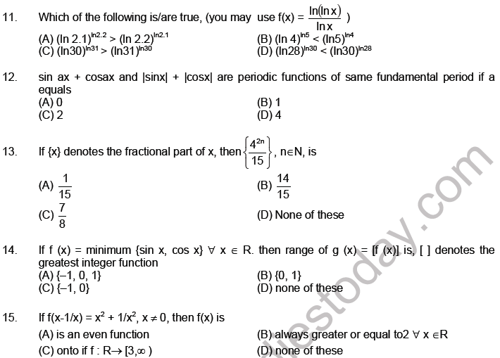 JEE Mathematics Relation and Functions MCQs Set B-Level2-1