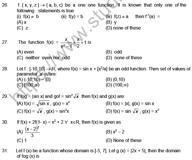 JEE Mathematics Relation and Functions MCQs Set B-Level2-4