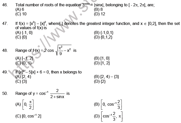 JEE Mathematics Relation and Functions MCQs Set B-Level2-8