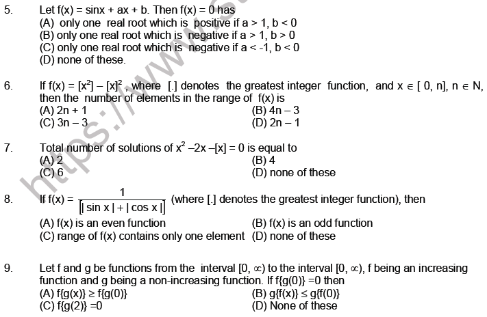 JEE Mathematics Relation and Functions MCQs Set B-Level2-level3-