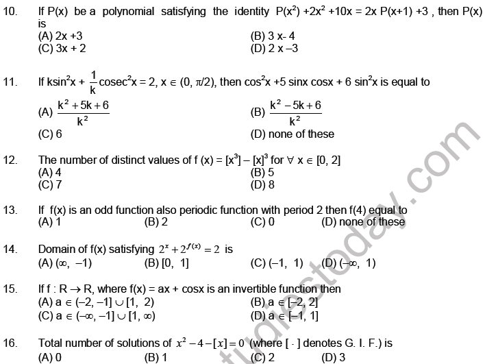 JEE Mathematics Relation and Functions MCQs Set B-Level2-level3-1