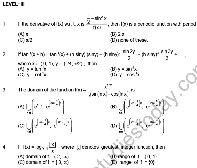 JEE Mathematics Relation and Functions MCQs Set B-Level2-level3