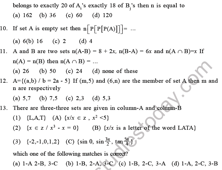 JEE Mathematics Relation and Functions MCQs Set C-1