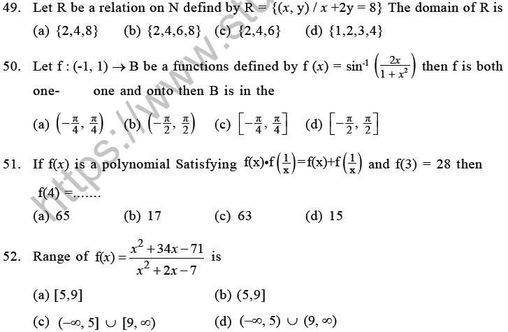 JEE Mathematics Relation and Functions MCQs Set C-10