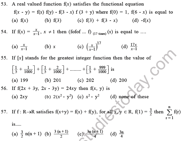 JEE Mathematics Relation and Functions MCQs Set C-11