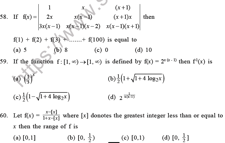 JEE Mathematics Relation and Functions MCQs Set C-12