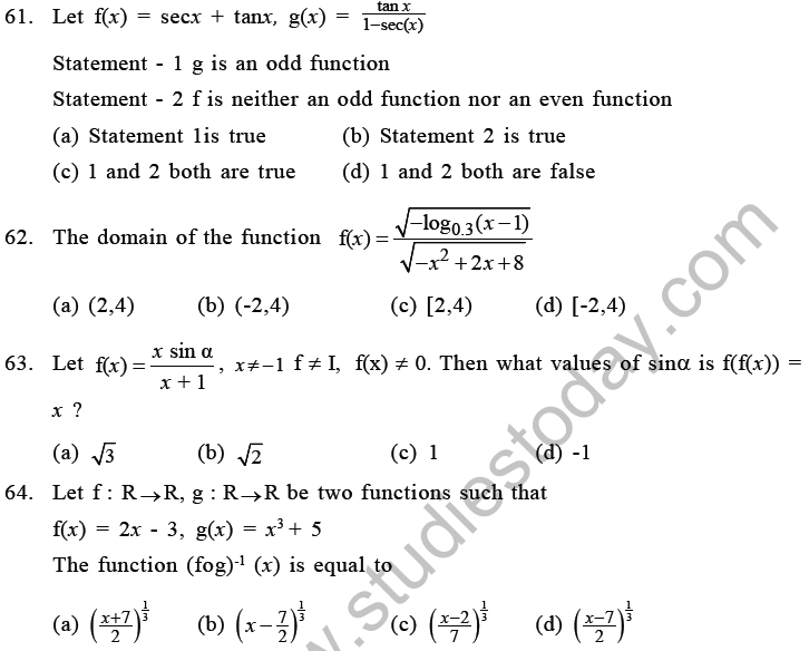 JEE Mathematics Relation and Functions MCQs Set C-13