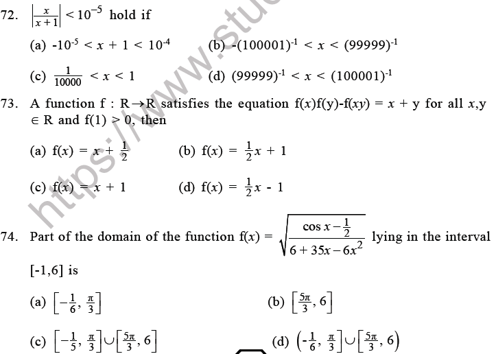JEE Mathematics Relation and Functions MCQs Set C-16