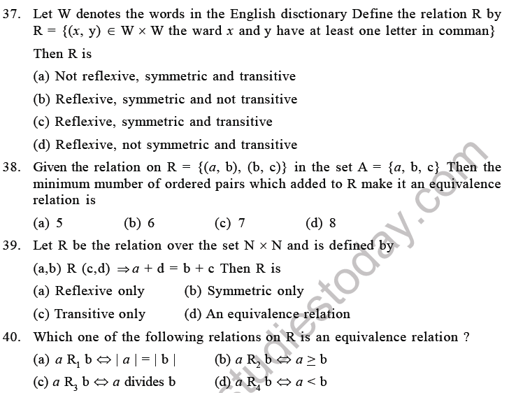 JEE Mathematics Relation and Functions MCQs Set C-7