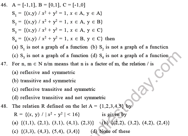 JEE Mathematics Relation and Functions MCQs Set C-9