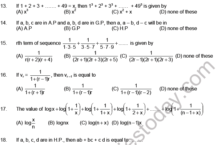 JEE Mathematics Sequence and Series MCQs Set A-1
