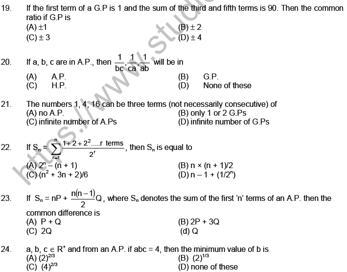 JEE Mathematics Sequence and Series MCQs Set A-2