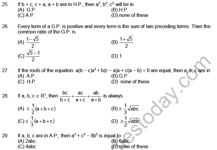 JEE Mathematics Sequence and Series MCQs Set A-3