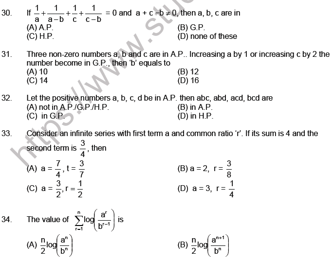 JEE Mathematics Sequence and Series MCQs Set A-4