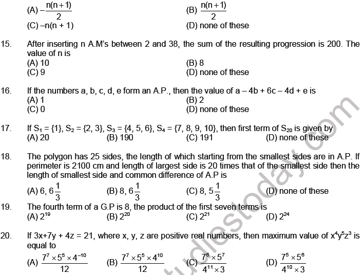 JEE Mathematics Sequence and Series MCQs Set A-Levl2-1