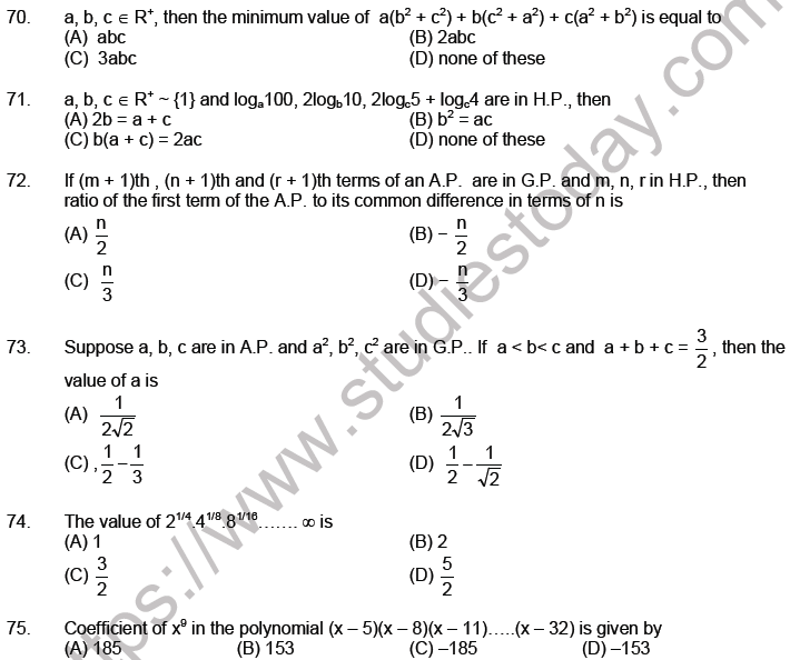 JEE Mathematics Sequence and Series MCQs Set A-Levl2-11